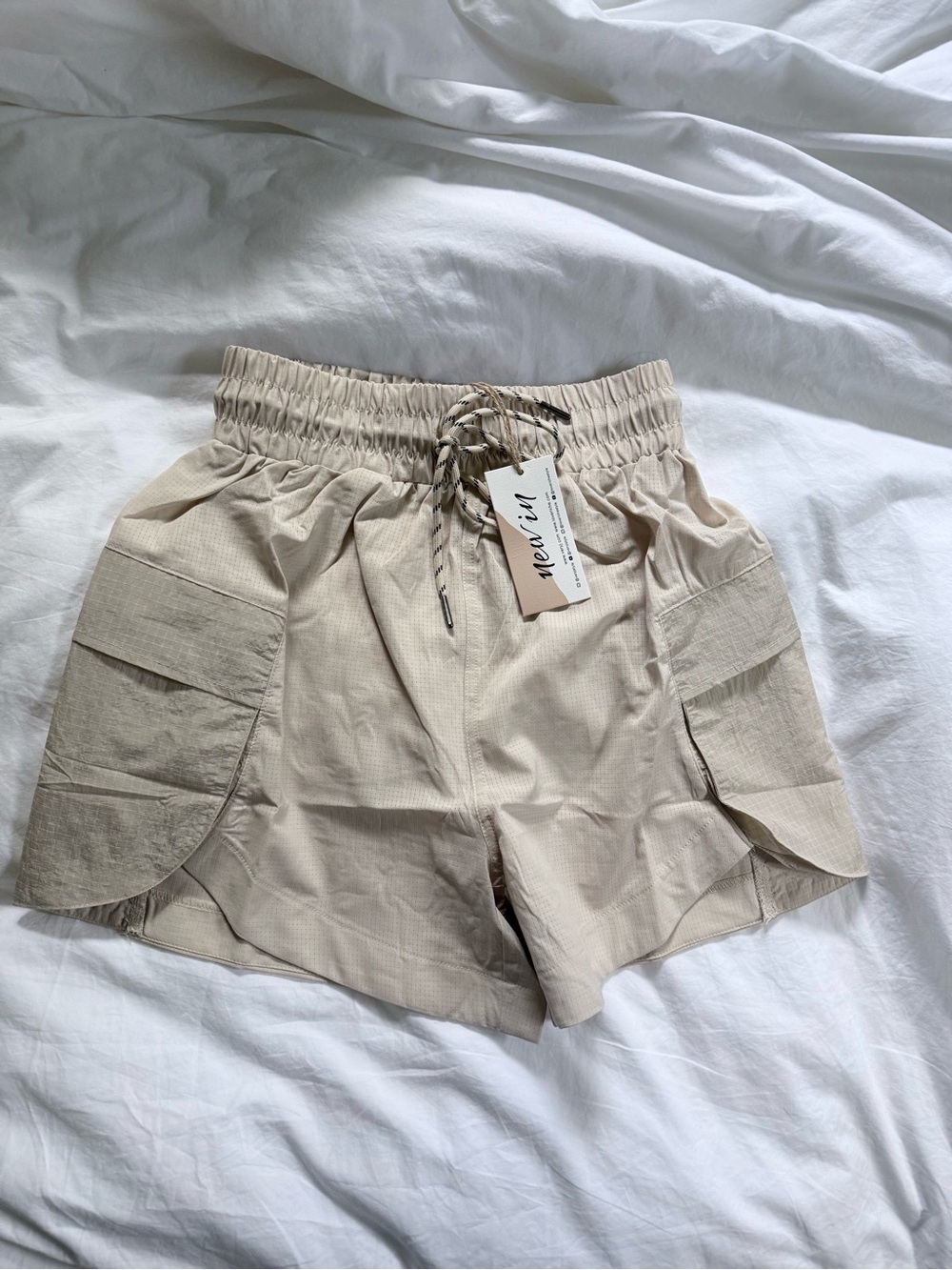 Neutral Cream Lightweight Cargo Athletic Shorts for Women
